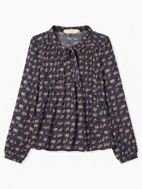 Trendy Navy Blue Printed Blouse — Effortless Chic + Everyday Style, Size Medium